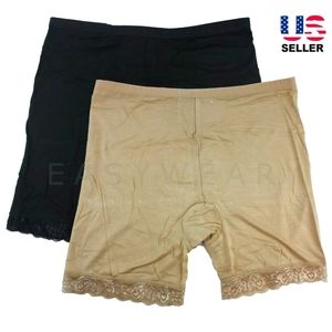 2-Pack Women Cotton Lace-Trim Boyshorts Underwear Boxer Shorts Black/Neutral